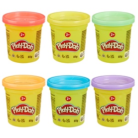 Play-Doh set of 6 assorted colour tubs in yellow, green, orange, blue, purple and red, each 85g