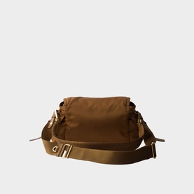 Prada Accessories brown nylon crossbody bag with gold-tone hardware and adjustable fabric shoulder strap, cinched sides