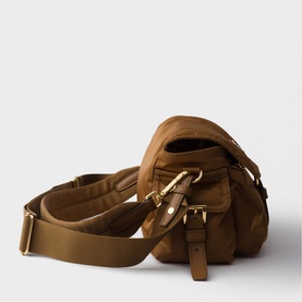 Prada Accessories brown nylon and leather crossbody bag with gold-tone hardware and wide adjustable shoulder strap