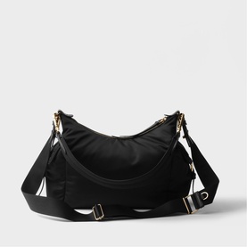 Prada Accessories black nylon hobo bag with gold-tone hardware and wide adjustable crossbody strap