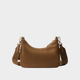Prada Accessories brown leather shoulder bag with gold-tone hardware and wide adjustable crossbody strap