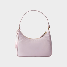 Prada Accessories pink nylon shoulder bag with gold-tone hardware, tassel zip pull, and single top handle