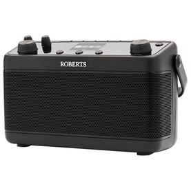 Roberts Blutune 7 Portable Stereo Radio in black, compact rectangular design with front-facing speaker grille and top controls