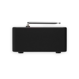 Roberts Reva Bluetooth DAB/FM Table Top Radio in black, rear view showing extendable antenna and rubber feet