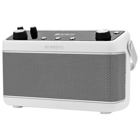 Rock and Dress Blutune 7 Portable Stereo Radio in white, compact rectangular design with mesh speaker grille and top controls