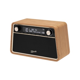 Roberts Reva Bluetooth DAB/FM Radio in cherry wood finish with black speaker grille and digital display screen