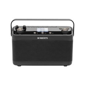 Roberts Stream 219 Internet/DAB+/FM Stereo Portable Radio in black with carry handle, mesh grille, and front display panel
