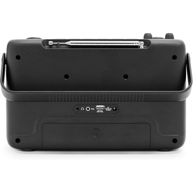 Roberts Stream 219 Internet/DAB+/FM Stereo Portable Radio in black, rear view showing connectivity ports and retractable handle