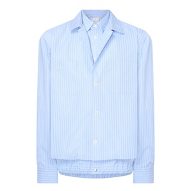 Sacai light blue stripe cotton casual shirt with layered collar detail and button-front placket, long sleeves