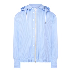 SACAI light blue stripe cotton hoodie with zip fastening, drawstring hood, and elasticated hem and cuffs