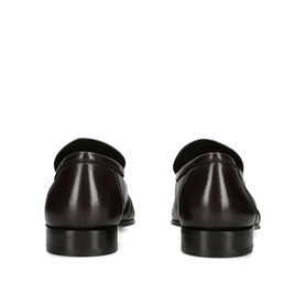Ganni brown leather loafers, heel view, with slim strap detail and black stacked sole