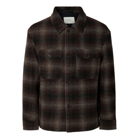 Selected Casual Jacket in Delicioso Navy/Grey plaid check, button-front with dual chest pockets and spread collar