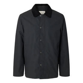 Selected Dark Shadow casual jacket with contrast corduroy collar, snap button fastening, and side pockets