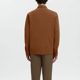 Model wearing Selected Toffee casual shirt, back view, with khaki trousers