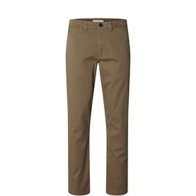 Selected Chocolate Chip chino trousers in slim fit with belt loops and button fastening, flat-lay view