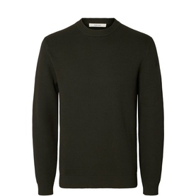 Selected Dane Textured Sweater in Peat, crew neck cotton knit with long sleeves and ribbed cuffs