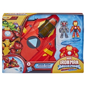 Marvel Iron Man Awesome Friends Giant Armour playset with Iron Man and Ant-Man figures, red wearable armour glove, multi-coloured packaging