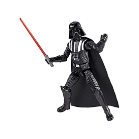 Superheroes Darth Vader action figure in black armour and cape, posed with red lightsaber