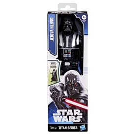 Star Wars Titan Series Darth Vader action figure in black, shown in packaging with character artwork and lightsaber detail