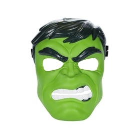 Superheroes green Hulk character face mask with moulded angry expression, black hair detail and white teeth, plastic costume accessory