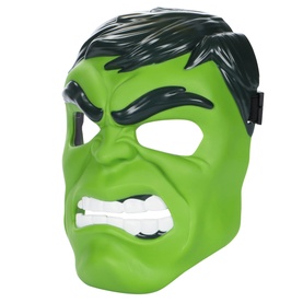 Superheroes green Hulk face mask toy with moulded facial features, black hair detail, and white teeth, shown on white background
