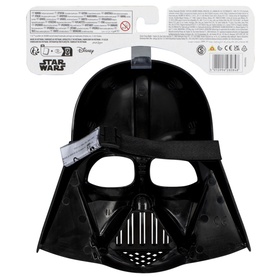 Star Wars Darth Vader black face mask toy, back of packaging shown with safety symbols and Disney branding