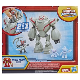 Marvel Iron Man Adventures Giant-Sized figure set with white mech robot and small Iron Man figurine, shown in packaging
