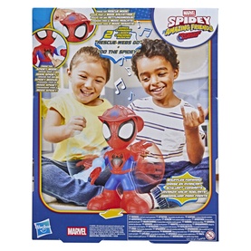Marvel Spidey and his Amazing Friends electronic Spider-Man figure toy in red and blue, shown with two children playing
