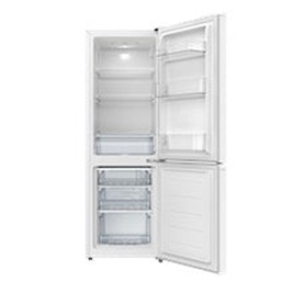Powerpoint Freestanding Fridge Freezer 170L 50/50 in white, doors open showing interior shelving and freezer compartment below