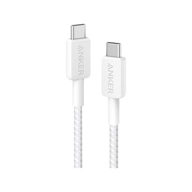 Anker USB Type-C to USB Type-C Cable 0.9m in white, braided fabric finish with moulded connectors at each end.