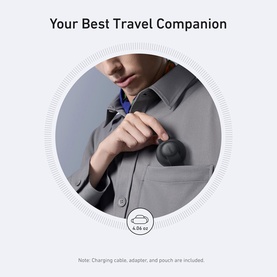 Anker MagGo 3-in-1 Wireless Charging Station in black, shown being held against a grey jacket in a travel lifestyle shot.