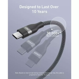 Anker 0.9m 240W Braided USB-C to USB-C Cable in black, showing three cable connectors with grey braided sleeve design.
