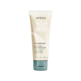 Aveda Shampure Calming Hand Relief Moisturising Cr&egrave;me in a white tube with palm leaf design, 100ml