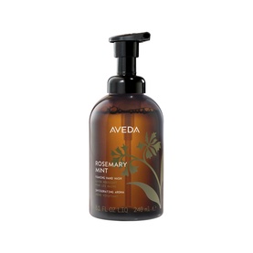 Aveda Rosemary Mint Invigorating Foaming Hand Wash in amber pump bottle with botanical label print, 248ml
