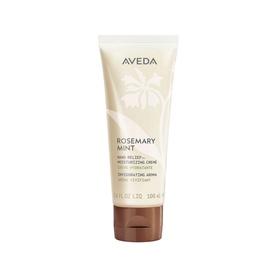 Aveda Rosemary Mint Hand Relief with Invigorating Aroma hand cream in a beige tube with palm tree motif, 100ml