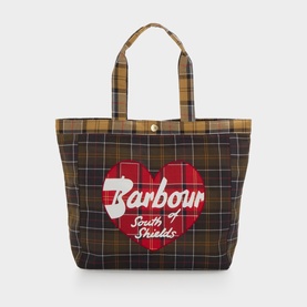 Heart Logo Graphic Tartan Tote Bag