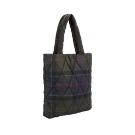 Barbour multi-coloured quilted tartan tote bag with double top handles and geometric stitched pattern