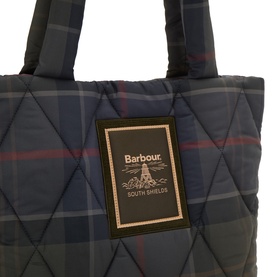 Barbour quilted tote bag in multi tartan check with double top handles and branded label detail