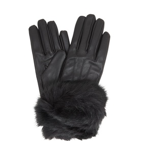 Faux-Fur Trimmed Leather Gloves