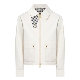 Barbour International Moonbeam jacket with zip fastening, gold-tone hardware, front pockets, and gingham collar lining detail
