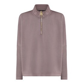 Barbour International Kemora Logo Half-Zip Sweatshirt in Truffle with gold-toned zip, high neck, and long sleeves