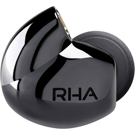 Harman Kardon Planar in-Ear Headphones in black, single earbud shown with glossy finish and gold accent detail.
