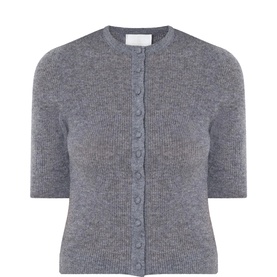 Citizens of Humanity cardigan in Charcoal Heather, short-sleeve cropped style with ribbed texture and button-front fastening