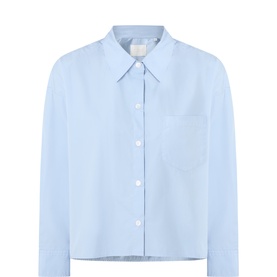 Citizens of Humanity French Blue cotton cropped shirt with classic collar, chest patch pocket, and white button fastening