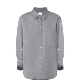 Citizens of Humanity grey wool shirt with chest pocket, button front, and fold-back cuffs with button detail