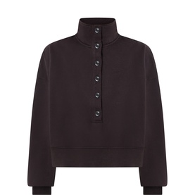Citizens of Humanity Chocolate cotton sweat top with high funnel neck and press-stud button placket, cropped length