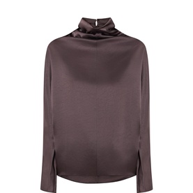Citizens of Humanity Espresso satin cowl-neck top with long sleeves, keyhole back detail and side slits, in acetate blend fabric