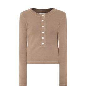 Citizens of Humanity cocoa ribbed long-sleeve Henley top with button placket and slim fit in cotton-lyocell blend