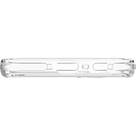 Zagg Crystal Palace S23+ Clear Case, transparent slim profile shown from the side, revealing button cutouts and raised edges.