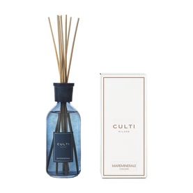 Culti Milano Blue Mareminerale Diffuser 500ml, blue glass bottle with dark cap and reed sticks, shown with white box packaging